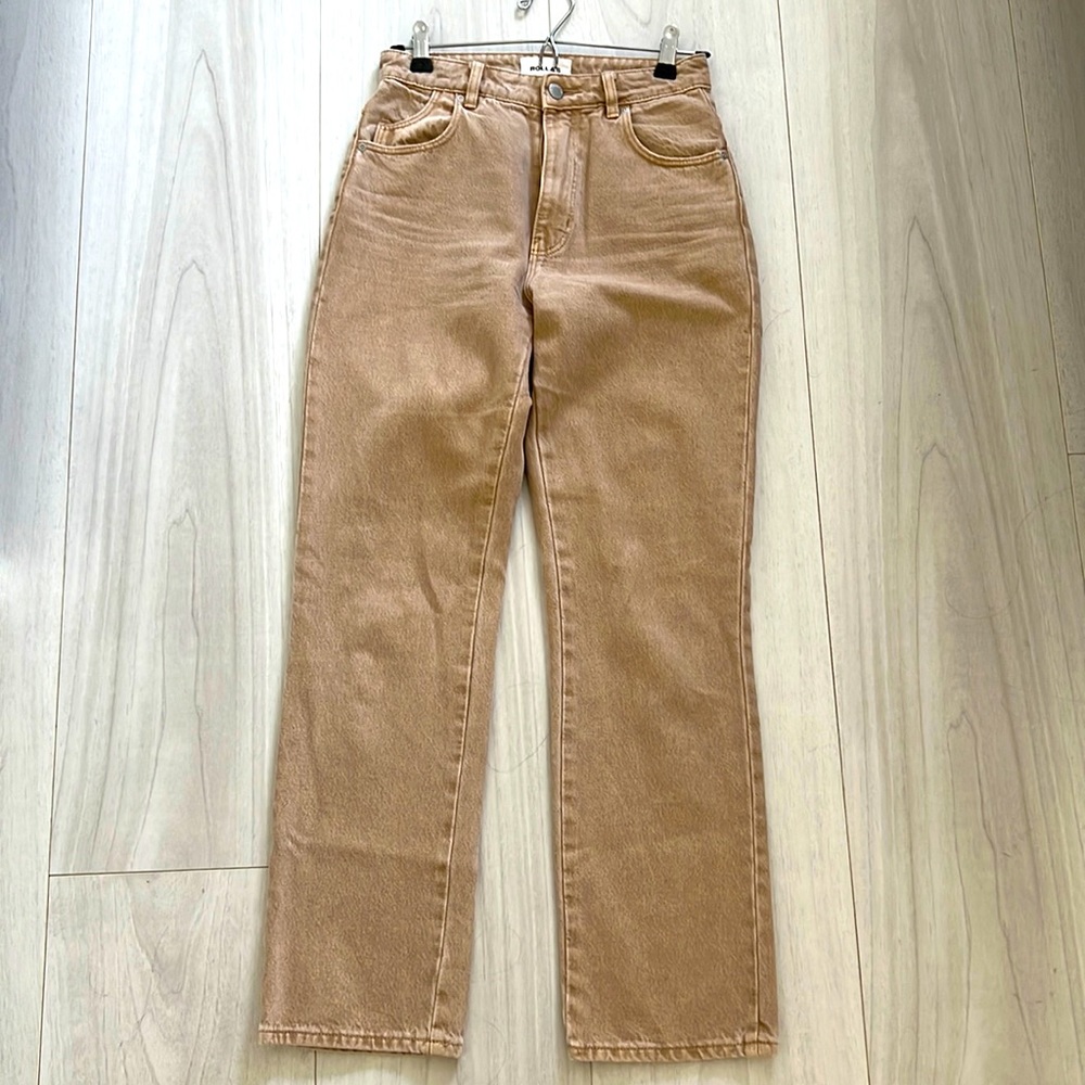 Rollas Original High Rise Straight Jeans in Natural Tan. Size 25, like new!